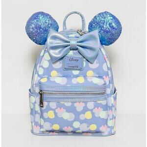 Loungefly Disney Minnie Mouse Iridescent Sequin Ear Mini Backpack Pastel NWT